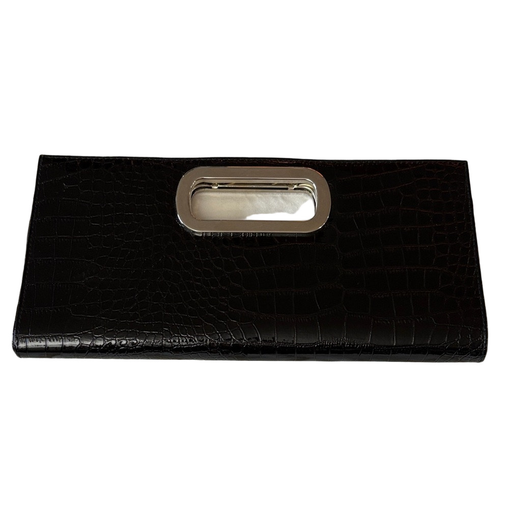 Chic Black Croc-Embossed Clutch